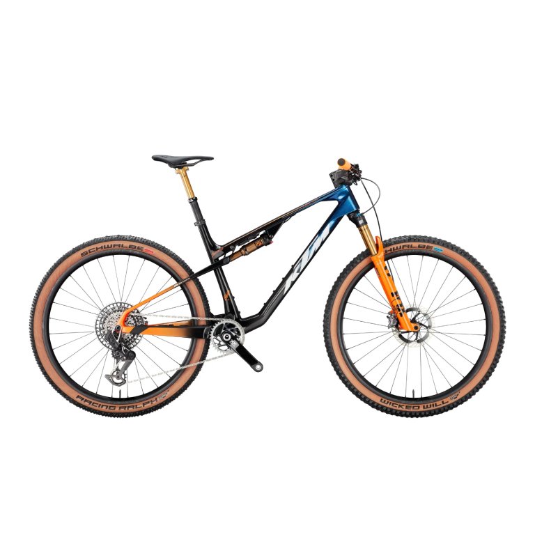 KTM Scarp MT Exonic 2026 – אופני הרים מקצועיים (SRAM XX SL Transmission 1×12, Carbon+Blue+Orange)
