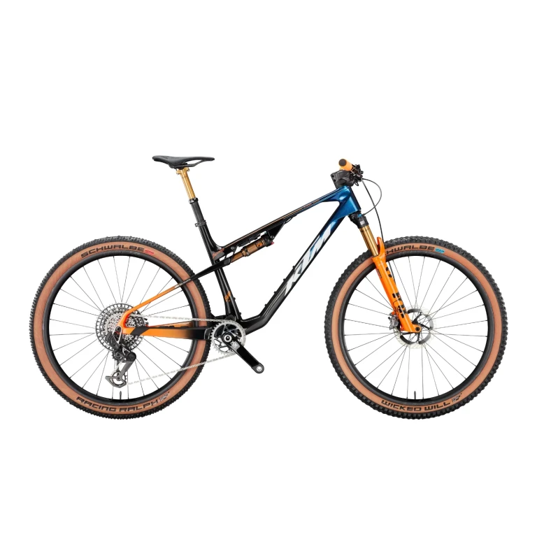 KTM Scarp MT Exonic 2026 – אופני הרים מקצועיים (SRAM XX SL Transmission 1×12, Carbon+Blue+Orange)