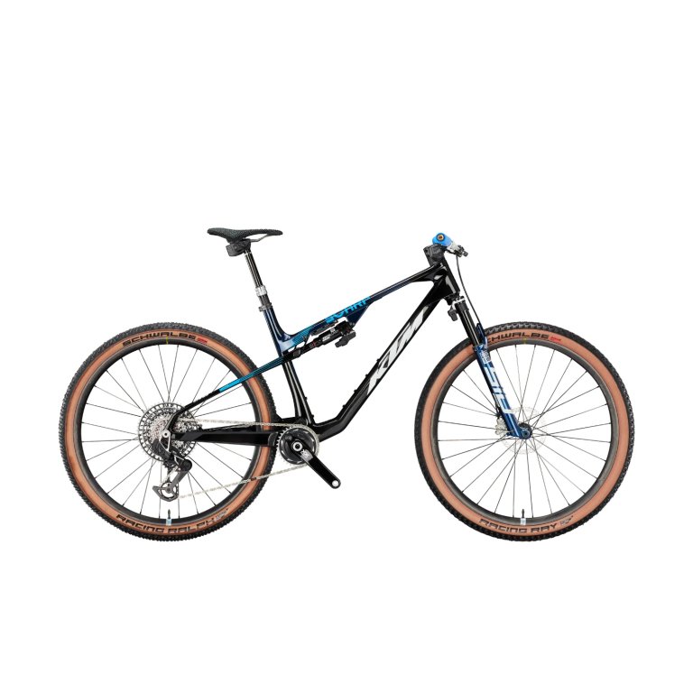 KTM Scarp Exonic 2025 – אופני קרוס קאנטרי תחרותיים (SRAM XX SL Transmission 1×12, Transparent Blue on Carbon)