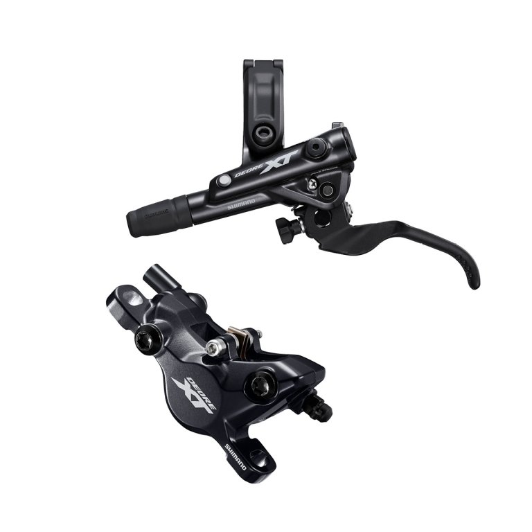 בלם דיסק מורכב Shimano 8100 XT שמאל קדמי (קליפר, ידית, רפידות רזין, ללא צלעות קירור, צינור)