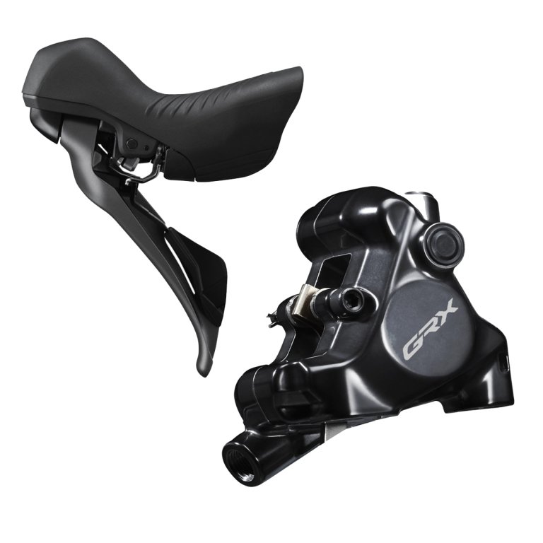 בלם דיסק מורכב ימין/אחורי Shimano (RX820) GRX (קליפר, ידית, רפידת רזין עם צלעות קירור, צינור) ללא מתאם