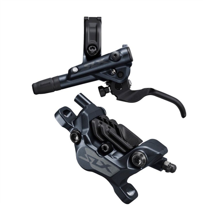בלם דיסק מורכב Shimano 7120 SLX שמאל קדמי (קליפר, ידית, רפידות רזין, עם צלעות קירור, צינור)