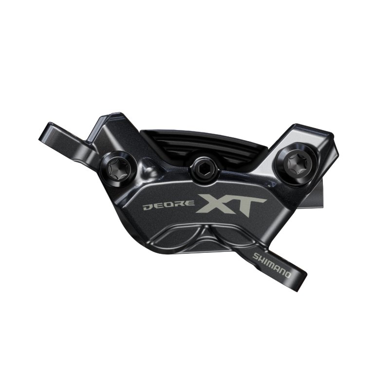 קליפר בלם דיסק הידראולי קדמי או אחורי Shimano (8220) XT ללא מתאם עם רפידת רזין P03A-RF (עם צלעות קירור) – קליפר בלבד, ללא ידית וצינור
