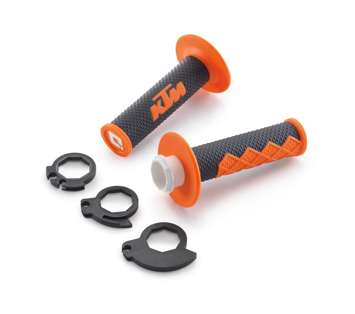 KTM Lock-on Grip Set – סט גריפים עם נעילה לאופנוע, קצה סגור, שחור-כתום