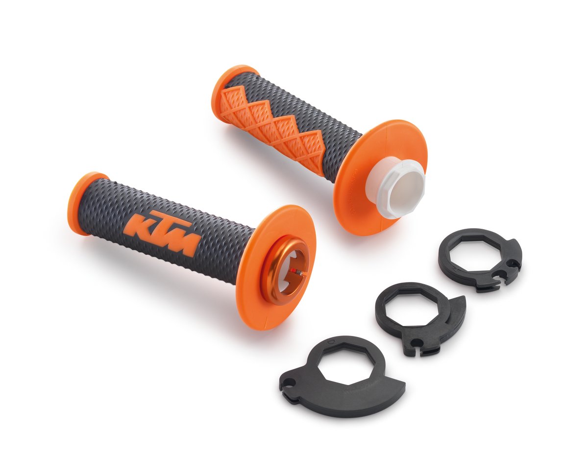 KTM Lock-on Grip Set – סט גריפים עם נעילה לאופנוע, קצה סגור, שחור-כתום