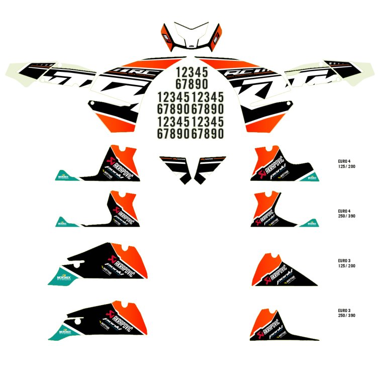 KTM Factory Graphics Kit – סט מדבקות גרפיקה לאופנוע בעיצוב Factory