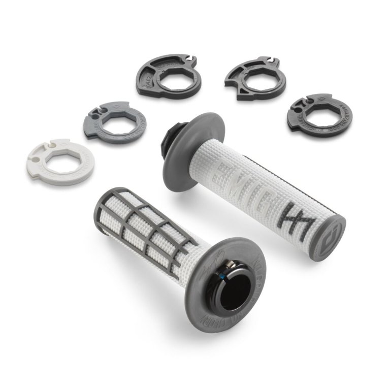 KTM Lock-on Grip Set “Jeff Emig” – סט גריפים עם נעילה לאופנוע, שחור-לבן